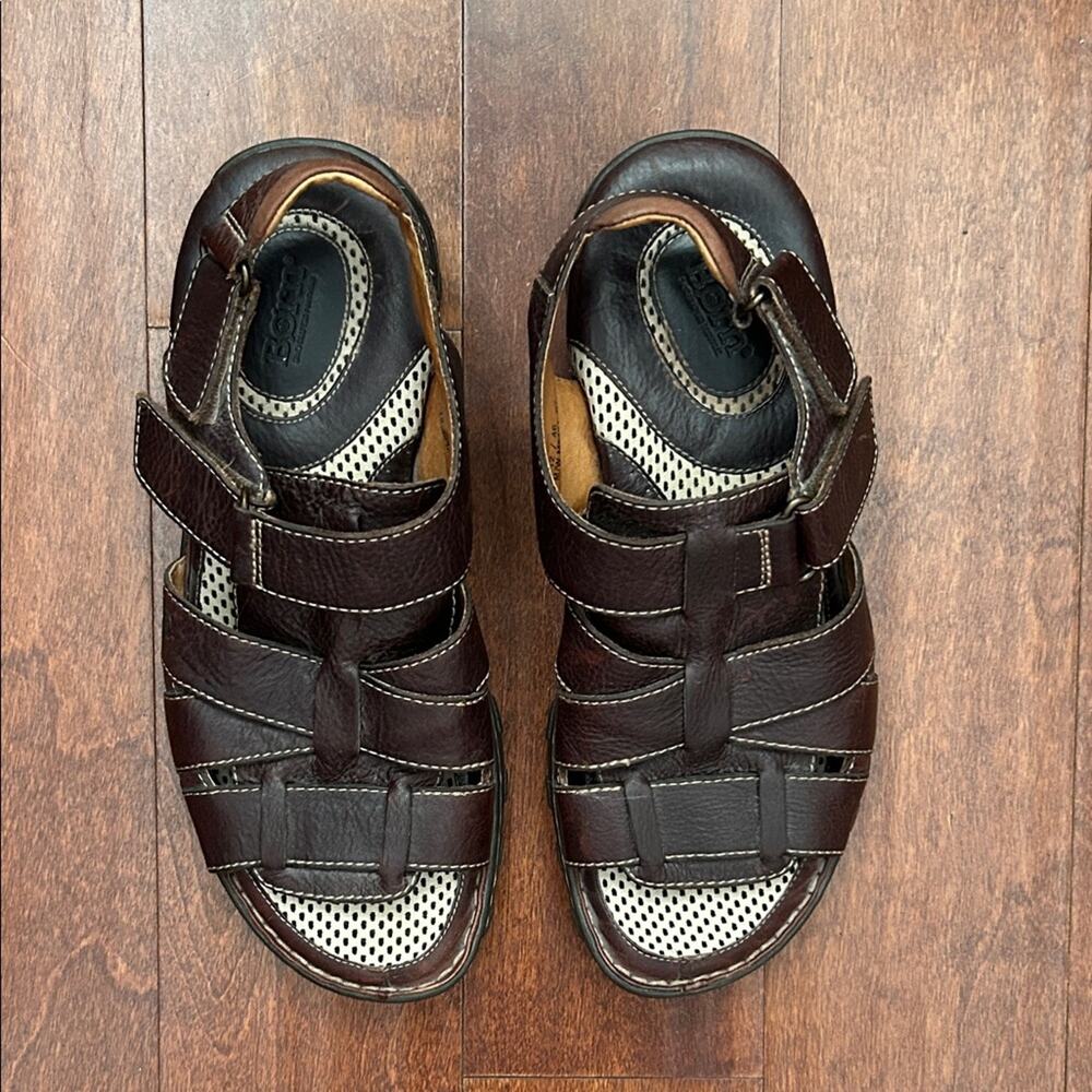 Born Men's Dark Brown Leather Fisherman Gorpcore Sandals, Size 12